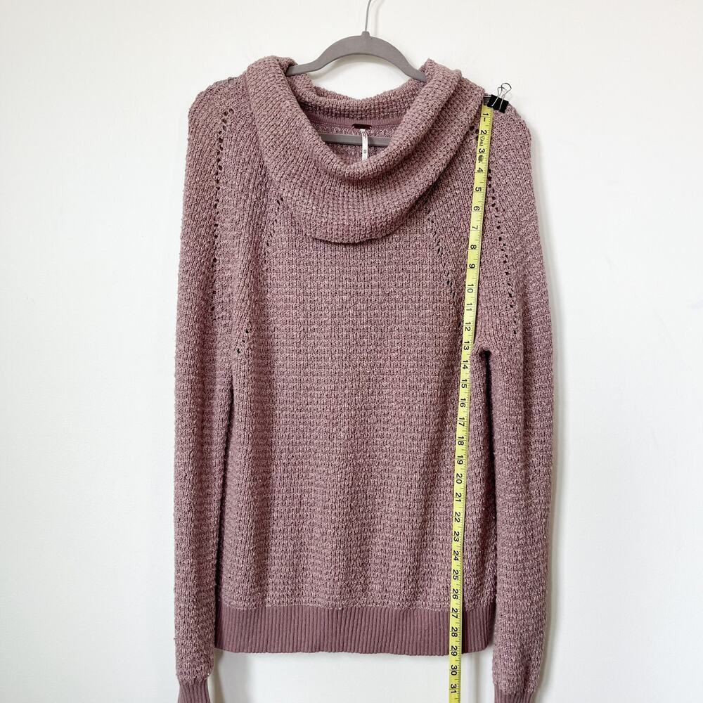 Free People By Your Side Sweater XS Mauve Pink Cowl Neck Oversized Waffle Knit - Picture 9 of 12